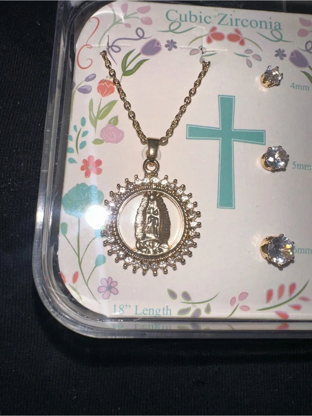 Praying Hands Pendant Necklace & Stud Earring Set — 18